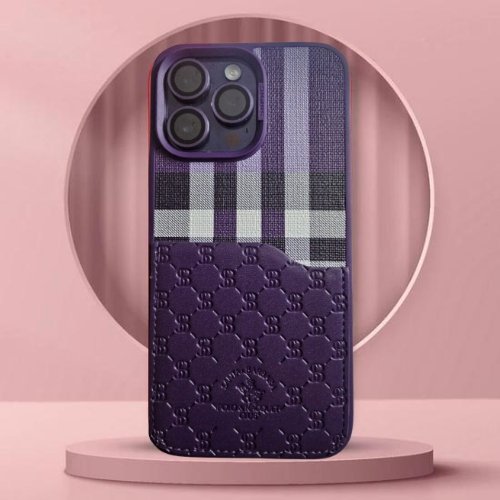 iPhone 14 Pro Back Case - Santa Barbara Polo Club Genuine Leather Cover (Purple)