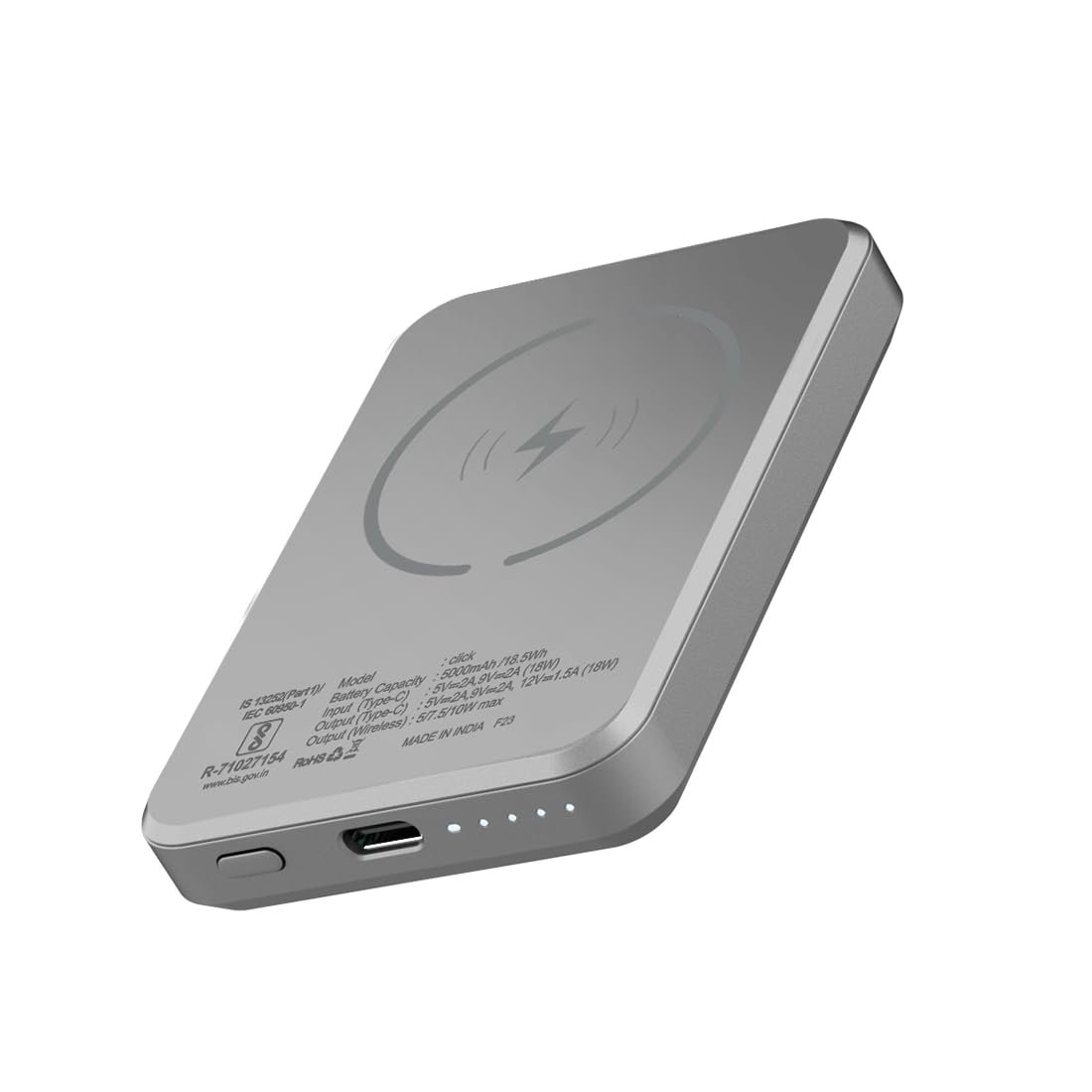 Stuffcool Click 5000mAh Power Bank Made in India Magnetic Wireless Powerbank with 18W PD Fast Charing - Grey - Image 6
