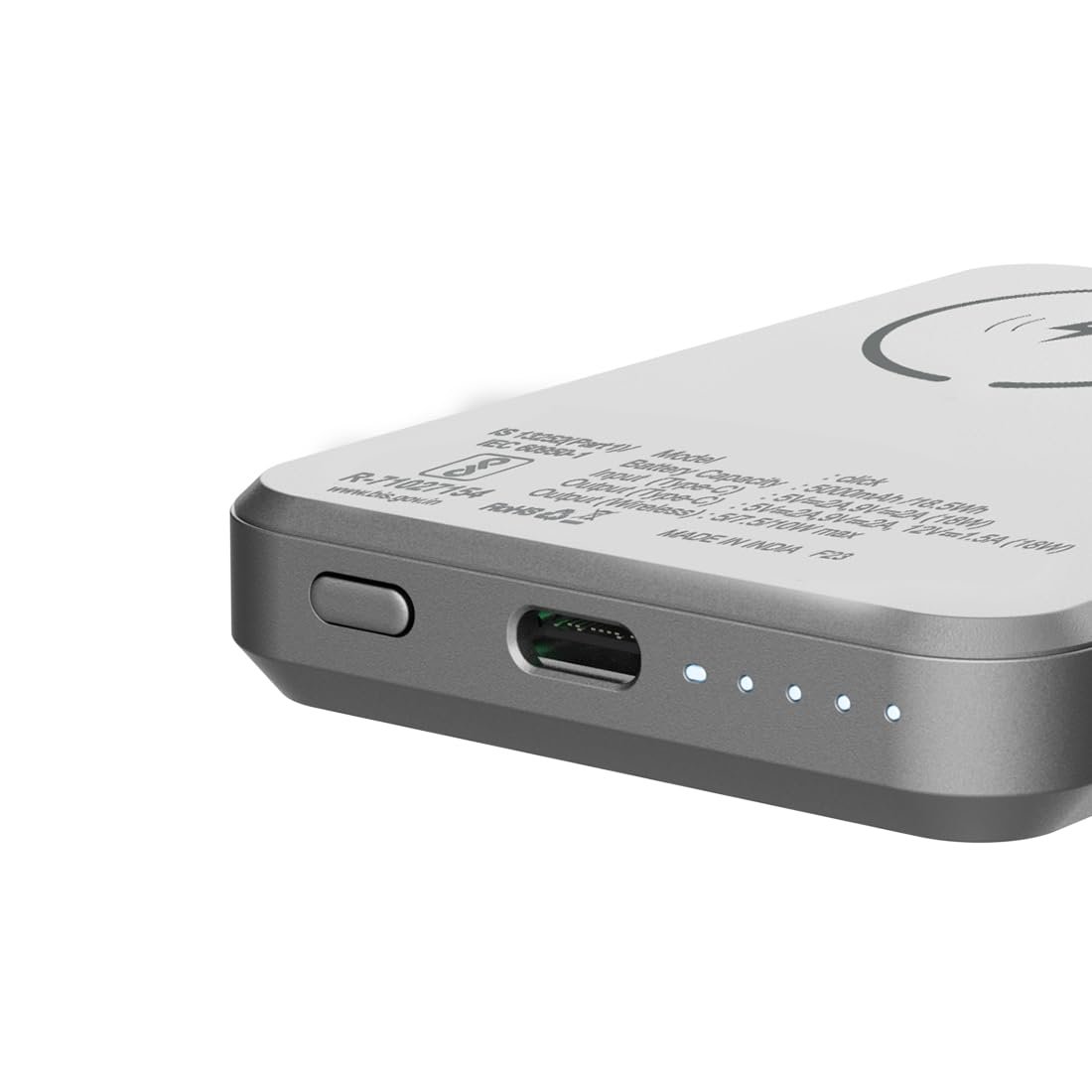 Stuffcool Click 5000mAh Power Bank Made in India Magnetic Wireless Powerbank with 18W PD Fast Charing - Grey - Image 2